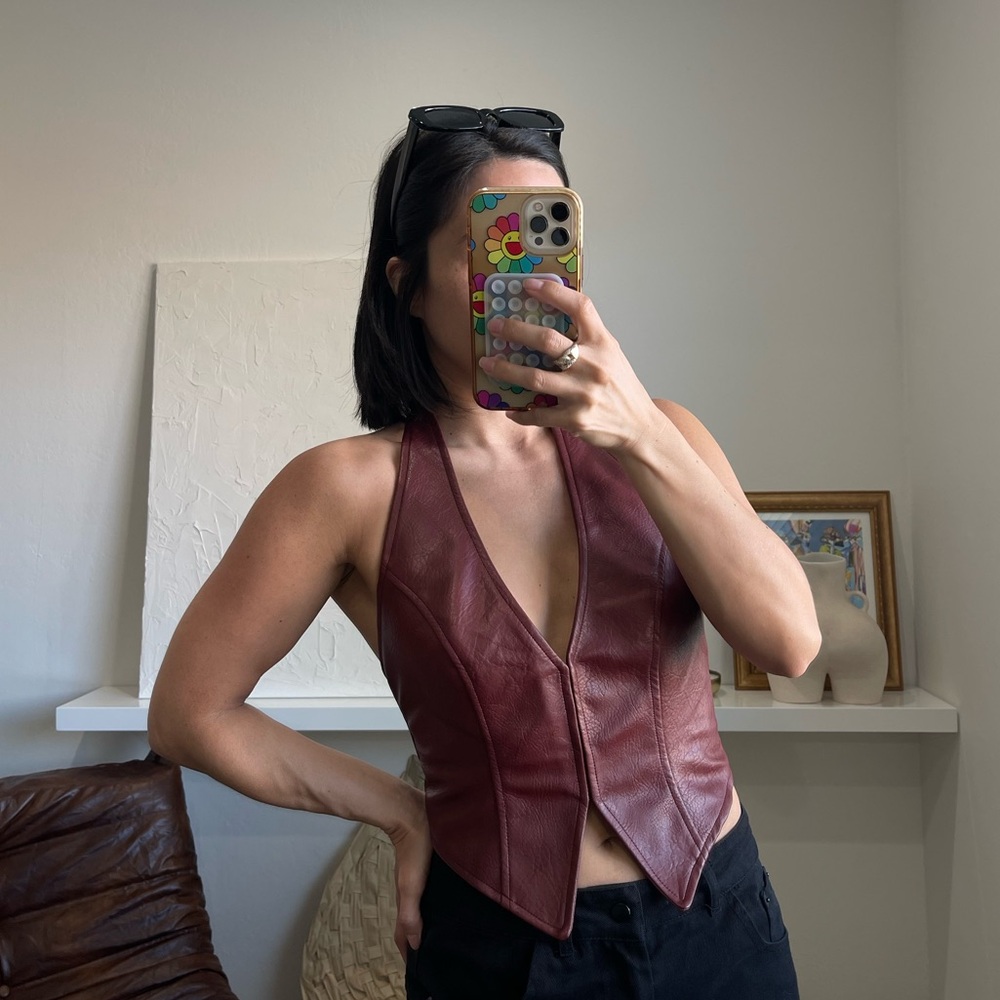 Women's Burgundy Leather Vest
